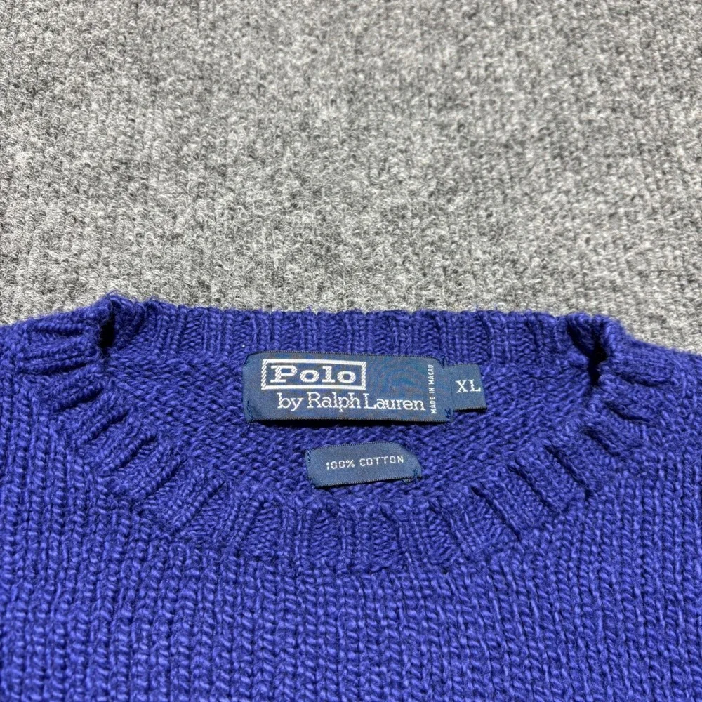 Polo Ralph Lauren Mens XL Royal Blue Cotton Knit Crewneck Sweater Red Pony Logo